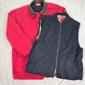 VINTAGE Marlboro Country Store Field Jacketโ 3 In 1 Mens XL Red Plaid Quilted